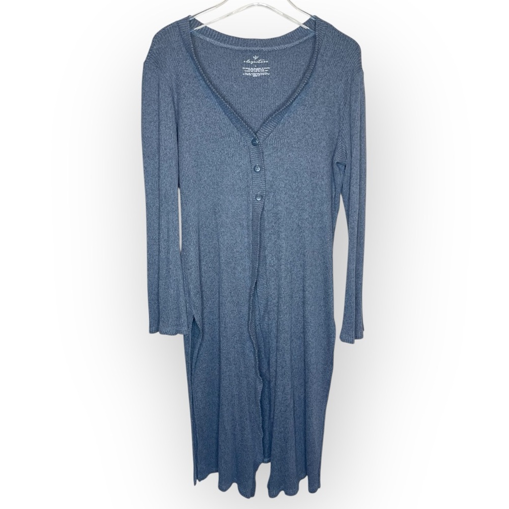 Elegantees Gray Button Front Duster Cardigan Size L